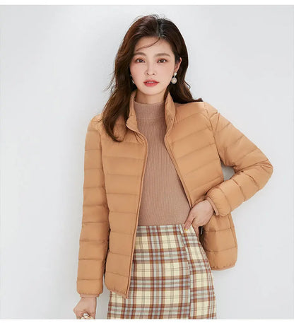Woman High Quality Ultra Light 90% White Duck Down Jackets Women Long Sleeve Parkas Soft Fabric Short Tops Coat Windbreaker 4XL