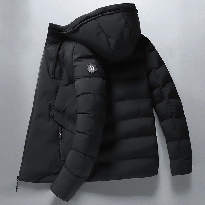 Mens Winter Hooded Jacket Cotton Padded Parka Coat Men's New Fashion Down Cotton Jacket Korean Style Casual Mens Overcoat