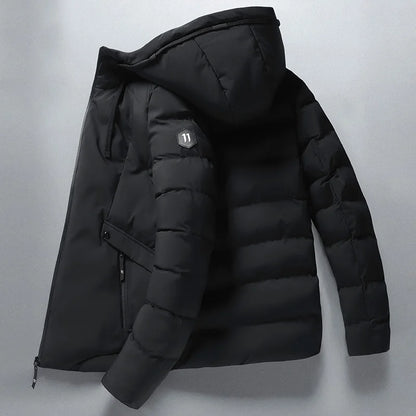 Mens Winter Hooded Jacket Cotton Padded Parka Coat Men's New Fashion Down Cotton Jacket Korean Style Casual Mens Overcoat
