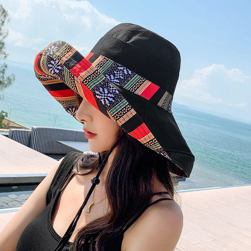 S02 Bucket Hat Summer Women's Sun Hat Version av den stora Brim Fisherman Hat Foldbar dubbelsidig Sun Protection Fashion Panama