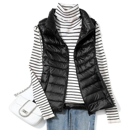 2023 New Ultra Light Down Vest Women Short Vest Windproof Lightweight Warm Waistcoat Female Sleeveless White Duck Down Coat