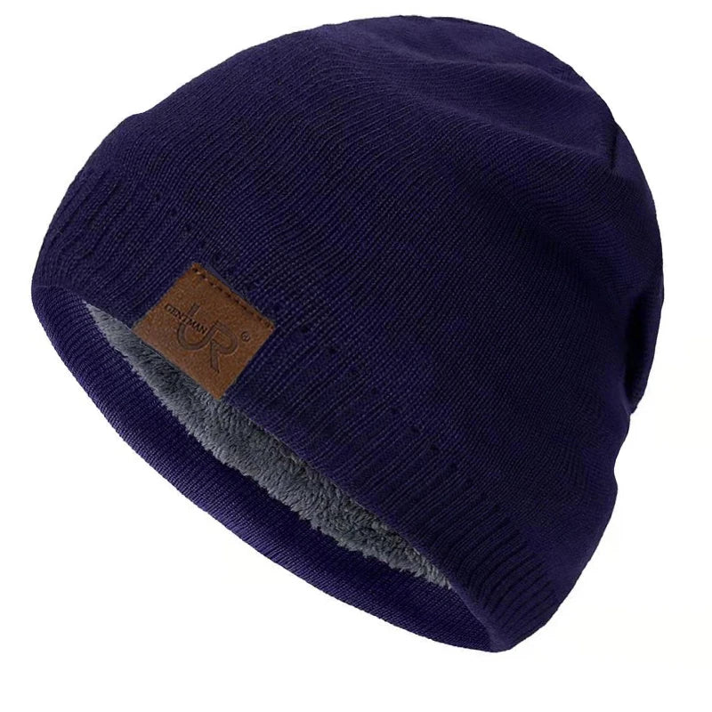 Unisex brýnni labal vetrarhúfur Solid litur prjónaðir hattar fyrir karla og konur Beanie Cap Outdoor Bæta við skinnfóðri hlýjar íþróttahúfur