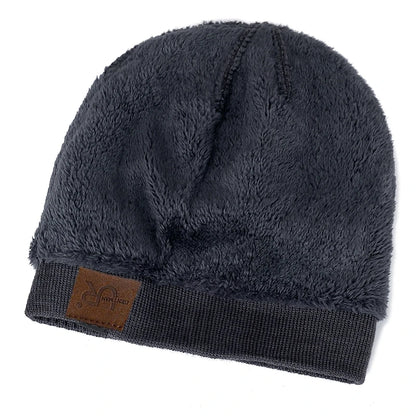 Unisex brýnni labal vetrarhúfur Solid litur prjónaðir hattar fyrir karla og konur Beanie Cap Outdoor Bæta við skinnfóðri hlýjar íþróttahúfur