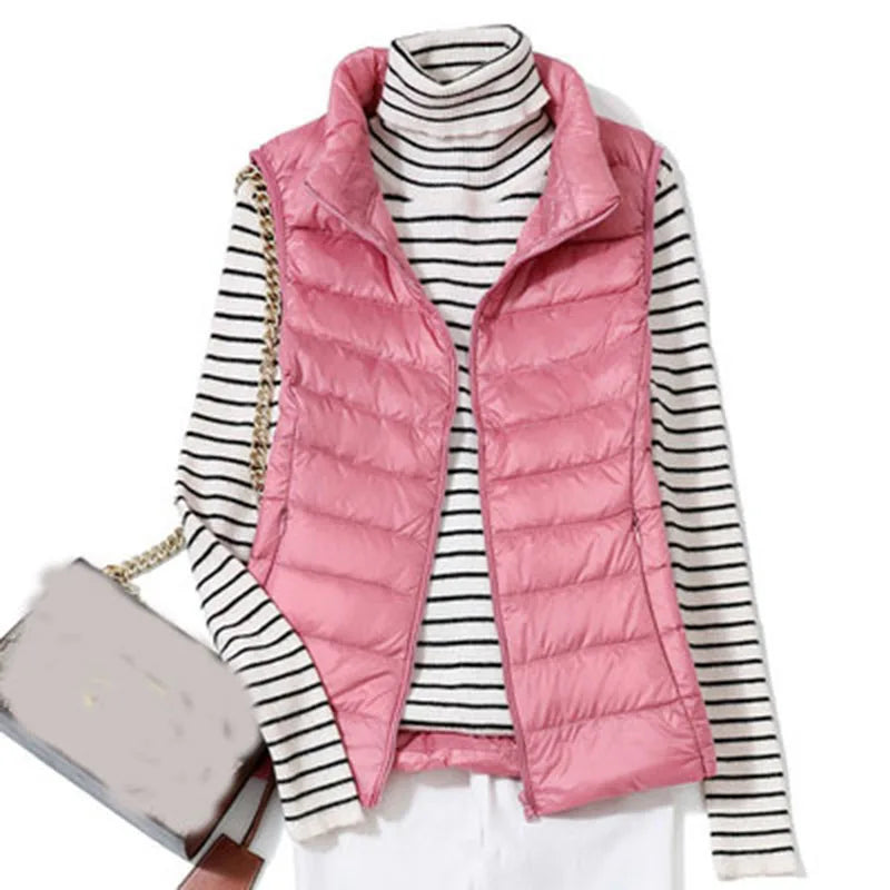 2023 New Ultra Light Down Vest Women Short Vest Windproof Lightweight Warm Waistcoat Female Sleeveless White Duck Down Coat