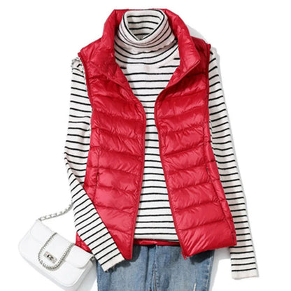 2023 New Ultra Light Down Vest Women Short Vest Windproof Lightweight Warm Waistcoat Female Sleeveless White Duck Down Coat