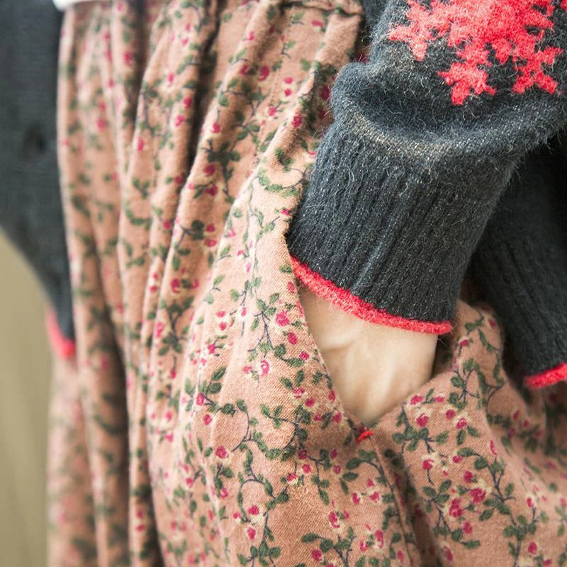 Primăvara toamna artelor în stil elastic talie de bumbac din bumbac a-line fustă lungă femei libere casual casual fustă florală de înaltă calitate s364