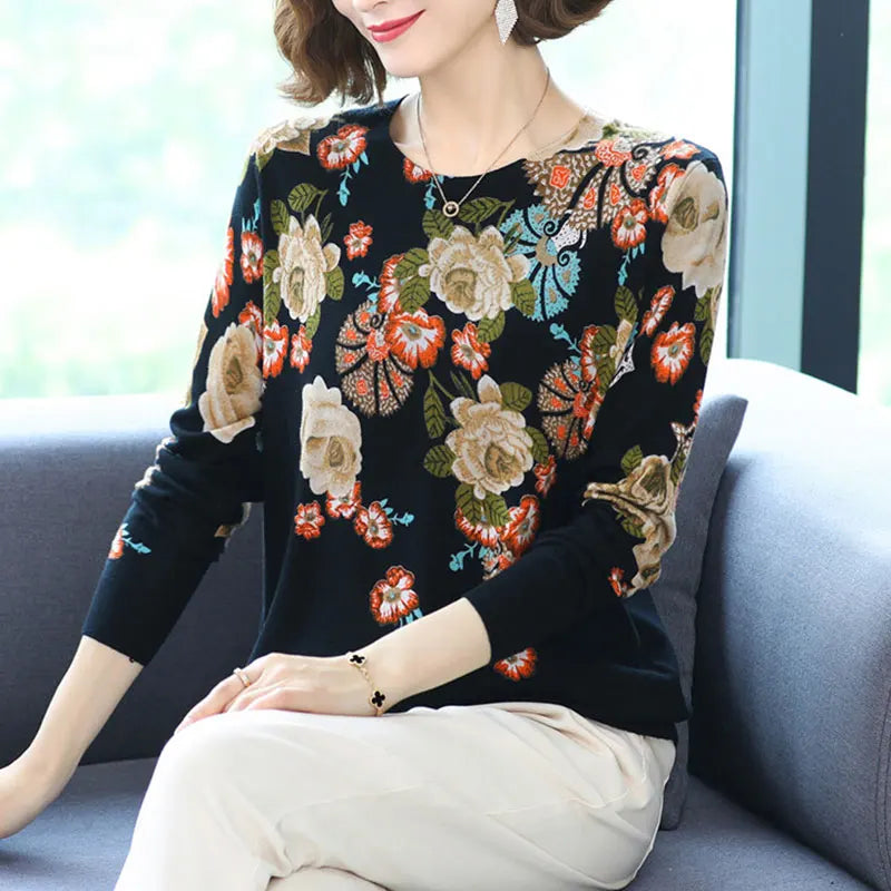 YISU 2021 New Fashion Casual Spring Autumn Women Sweater O-Neck Printing Long sleeve Tops  Female Jumper Loose Knitted pullover