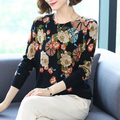 YISU 2021 New Fashion Casual Spring Autumn Women Sweater O-Neck Printing Long sleeve Tops  Female Jumper Loose Knitted pullover