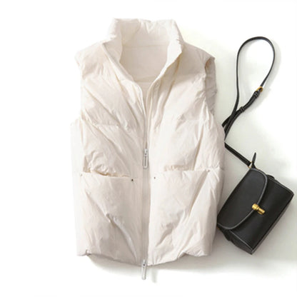 2022 New Body Warmer Women's Down Vest Jacket Loose White Duck Down Thick Waistcoat Vest Zipper Sleeveless Coat For Women