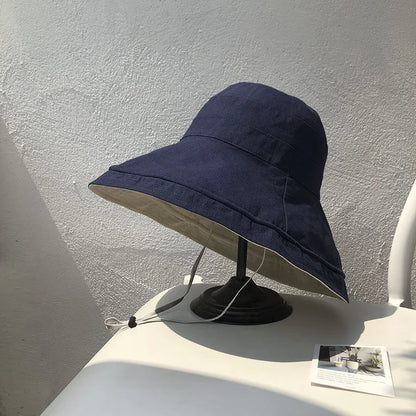 K22 Bucket Hat Fashion All-match Women's Panama Summer Hat Big Brim Sun Hat Double-Sided Fisherman Hat Sun Protection Sun Visor