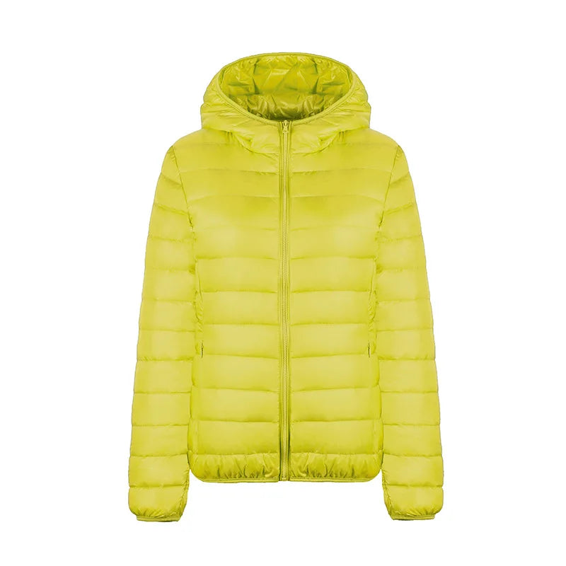 Hoody Duck Down -takki Naiset muoti puffer takki syksy vetoketju ultra kevyt lämmin takki naaras kannettava xxxl alas takki talvi