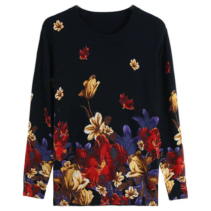 YISU Fashion Casual Autumn Women Sweater O-Neck morning glory Printing Long sleeve Tops Female Jumper Loose Knitted pullover