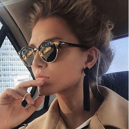 Retro Semi Rimless  Sunglasses Men Women Brand Designer Half Frame Sun Glasses Classic Vintage Oculos De Sol UV400
