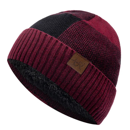 New Unisex Winter Hat Add Fleece Warm Cap Lattice Stitching Soft Beanie Hat For Men Women Outdoor Thicken Ski Sports Knitted Hat