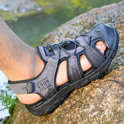 Casual Men Outdoor Sandals Summer Breathable Flat Sole Beach Shoes Comfort Soft Walking Hiking Sandals Athletic Male Shoes 2020