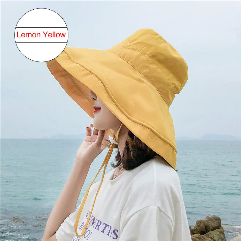 K22 Bucket Hat Fashion All-match Women's Panama Summer Hat Big Brim Sun Hat Double-Sided Fisherman Hat Sun Protection Sun Visor
