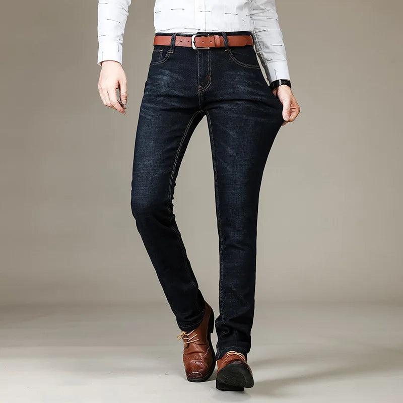 Herbst Classic Herrenanpassung Stretch Jeans Business Cason Cotton Denim Denim gerade Bein Hosen Männliche schwarze blaue Hose