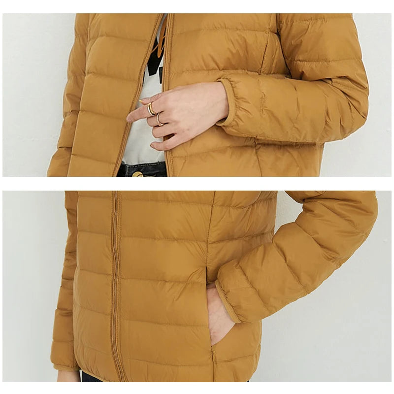 Woman High Quality Ultra Light 90% White Duck Down Jackets Women Long Sleeve Parkas Soft Fabric Short Tops Coat Windbreaker 4XL
