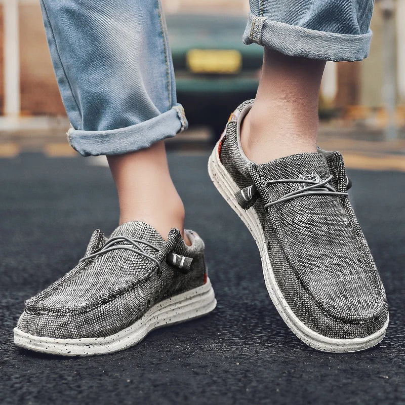 Stor størrelse udendørs mænds afslappet denim lærred sko vulkanisere sko mode luksus stil designer åndbare mænd sneakers loafers