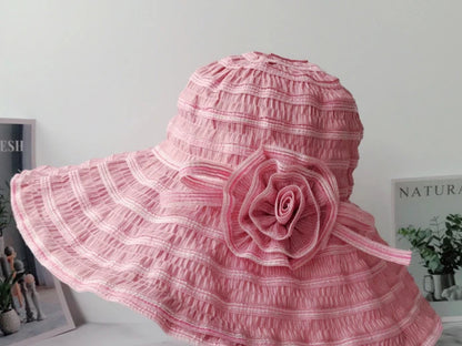 HT1676 2018 New Fashion Women Hat Korea Style Flower Packable Large Wide Brim Hat Anti-UV Adjustable Ladies Floppy Beach Sun Hat