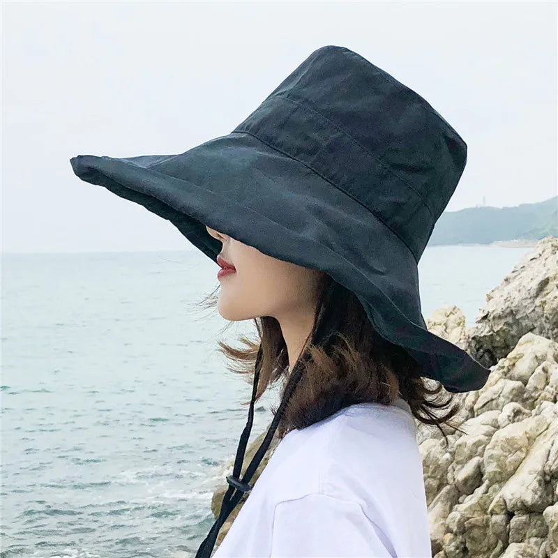 K22 Bucket Hat Fashion All-match Women's Panama Summer Hat Big Brim Sun Hat Double-Sided Fisherman Hat Sun Protection Sun Visor