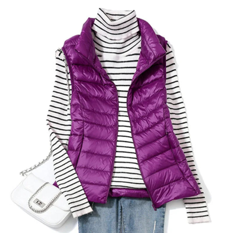 2023 New Ultra Light Down Vest Women Short Vest Windproof Lightweight Warm Waistcoat Female Sleeveless White Duck Down Coat