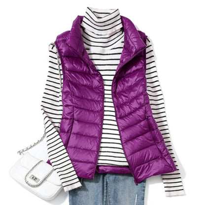 2023 New Ultra Light Down Vest Women Short Vest Windproof Lightweight Warm Waistcoat Female Sleeveless White Duck Down Coat