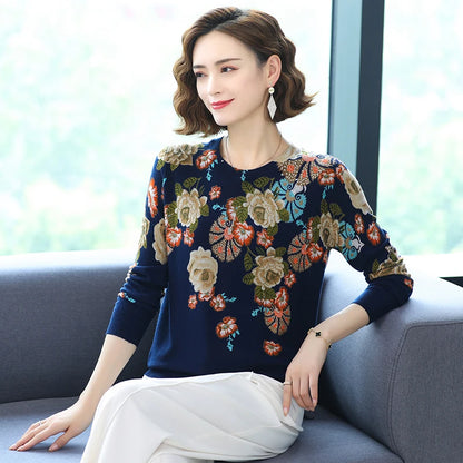 YISU 2021 New Fashion Casual Spring Autumn Women Sweater O-Neck Printing Long sleeve Tops  Female Jumper Loose Knitted pullover