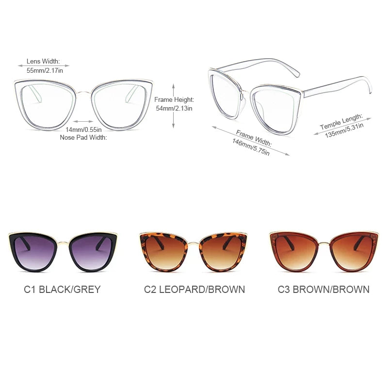 Classic Cateye Women Sunglasses Vintage Anti-glare Sun Glasses Female Fashion Leopard Driving Travelling Shades UV400