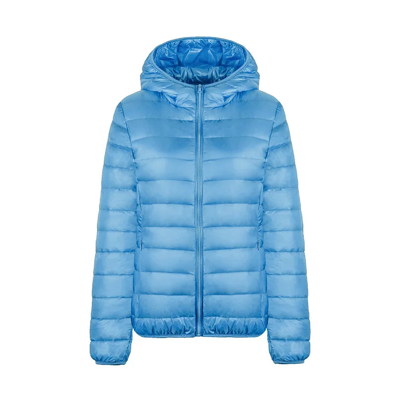 Hoody Duck Down -takki Naiset muoti puffer takki syksy vetoketju ultra kevyt lämmin takki naaras kannettava xxxl alas takki talvi