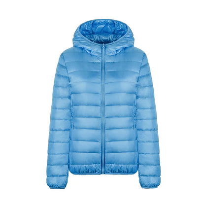 Hoody Duck Down -takki Naiset muoti puffer takki syksy vetoketju ultra kevyt lämmin takki naaras kannettava xxxl alas takki talvi