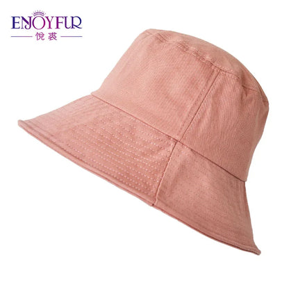 ENJOYFUR Summer Cotton Bucket Hat For Women Hip Hop Outdoor Caps Fishermen Sun hats