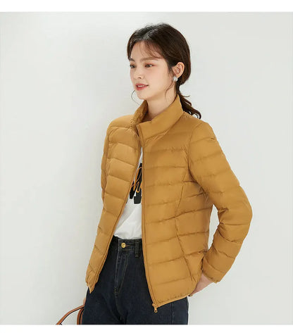 Woman High Quality Ultra Light 90% White Duck Down Jackets Women Long Sleeve Parkas Soft Fabric Short Tops Coat Windbreaker 4XL