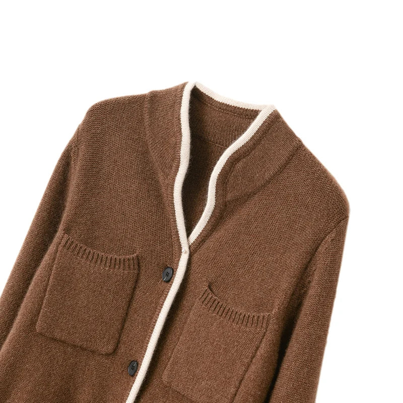 100% Cashmere / Wool Sweater Autumn/Winter 2021 Women's Stand-up Collar Cardigan Casual Knit Tops Korean Plus Size Female Jacket