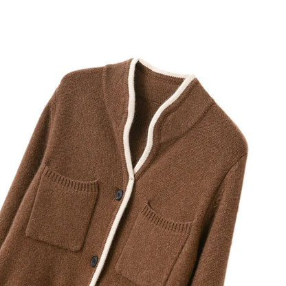 100% Cashmere / Wool Sweater Autumn/Winter 2021 Women's Stand-up Collar Cardigan Casual Knit Tops Korean Plus Size Female Jacket