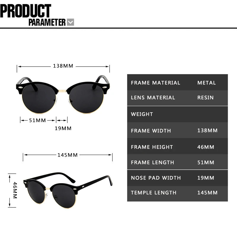 Retro Semi Rimless  Sunglasses Men Women Brand Designer Half Frame Sun Glasses Classic Vintage Oculos De Sol UV400