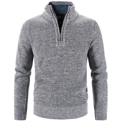 Efterår vinter tyk strikket sweater mænd pullovers solid farve lynlås mock hals slank fit strik pullovers mænd årsag sweater mand