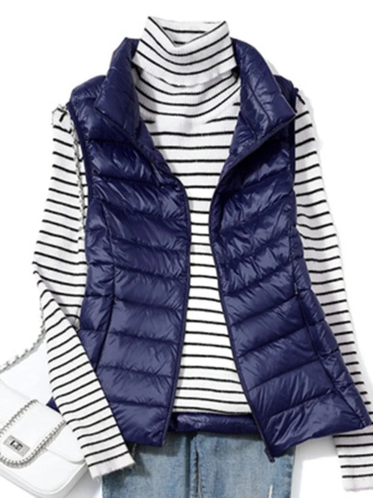 2023 New Ultra Light Down Vest Women Short Vest Windproof Lightweight Warm Waistcoat Female Sleeveless White Duck Down Coat