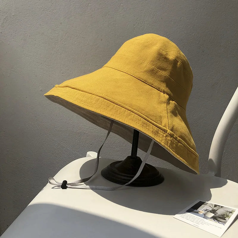 K22 Bucket Hat Fashion All-match Women's Panama Summer Hat Big Brim Sun Hat Double-Sided Fisherman Hat Sun Protection Sun Visor