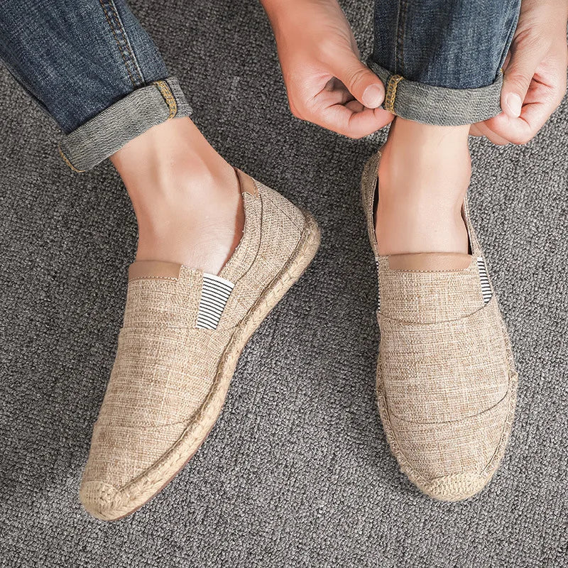 Wysokiej jakości buty męskie swobodny oddychający płócienne buty menu chińskie miękki poślizg na espadrilach dla mokasyna mężczyzn