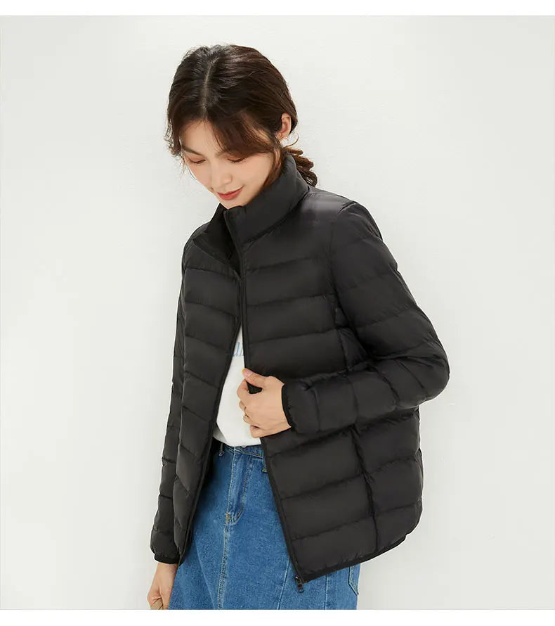 Woman High Quality Ultra Light 90% White Duck Down Jackets Women Long Sleeve Parkas Soft Fabric Short Tops Coat Windbreaker 4XL