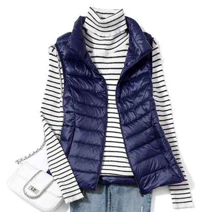 2023 New Ultra Light Down Vest Women Short Vest Windproof Lightweight Warm Waistcoat Female Sleeveless White Duck Down Coat