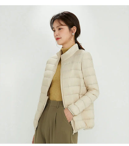 Woman High Quality Ultra Light 90% White Duck Down Jackets Women Long Sleeve Parkas Soft Fabric Short Tops Coat Windbreaker 4XL
