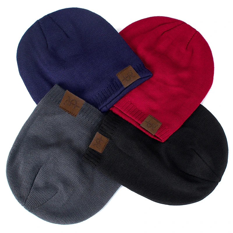 Unisex brýnni labal vetrarhúfur Solid litur prjónaðir hattar fyrir karla og konur Beanie Cap Outdoor Bæta við skinnfóðri hlýjar íþróttahúfur