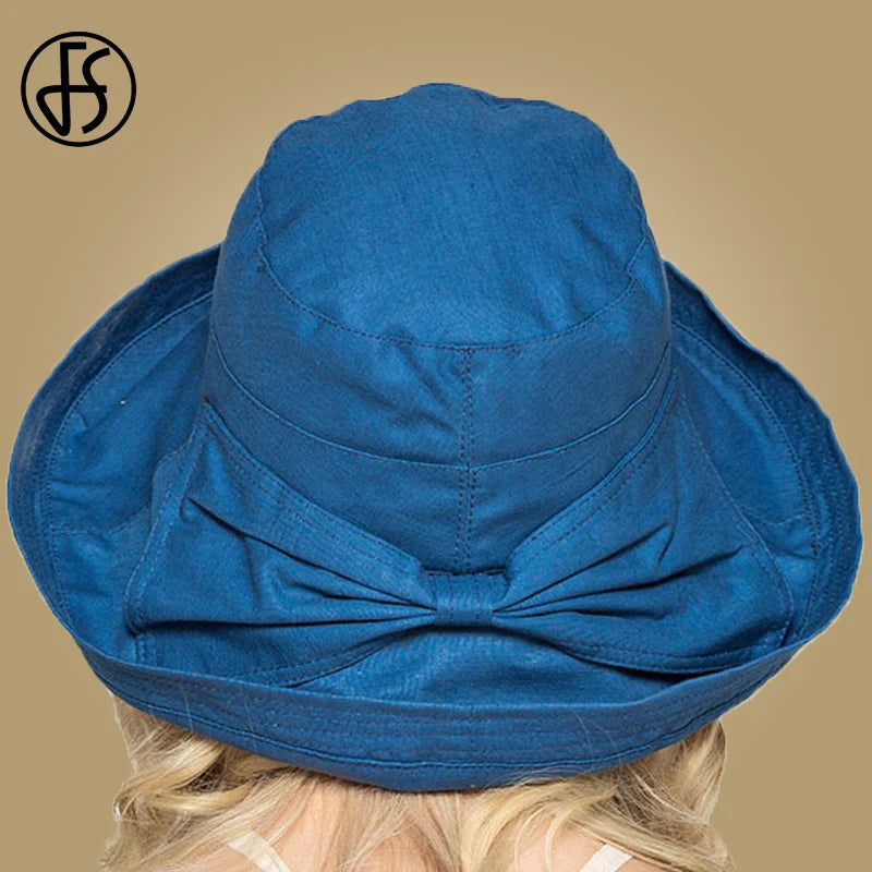 FS Summer Womens Cotton Wide Brim Sun Hats Foldable Casual Viseira Feminina Fashion Sun Visor Caps Bucket Hat Chapeu Feminino