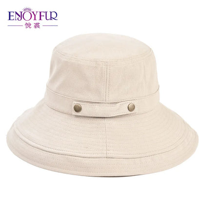 ENJOYFUR Summer Cotton Sun Hats For Women Wide Brim And Breathable Bucket Hats Youth Fashion Caps