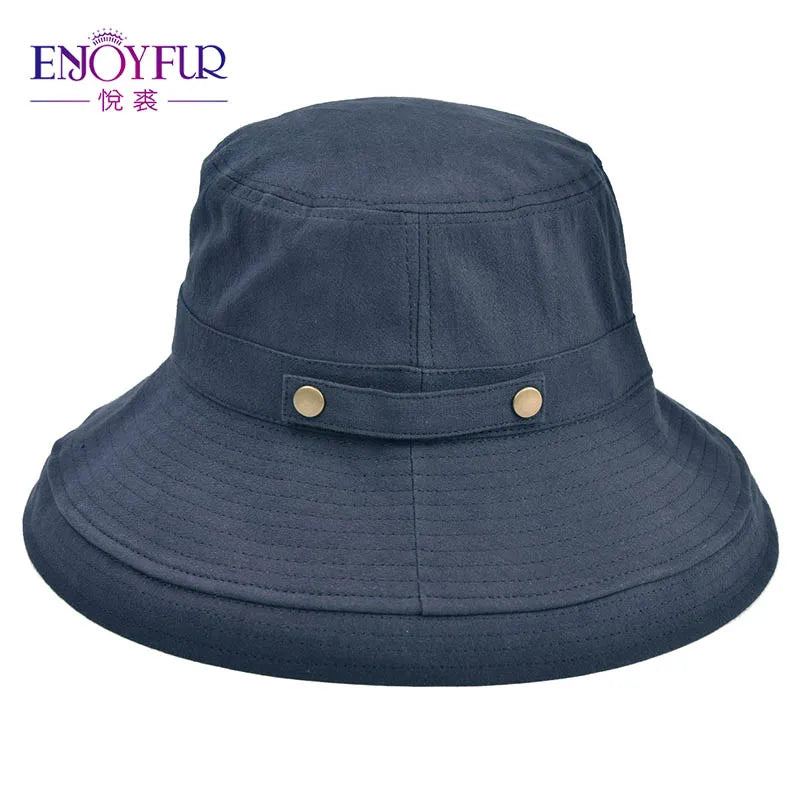 ENJOYFUR Summer Cotton Sun Hats For Women Wide Brim And Breathable Bucket Hats Youth Fashion Caps