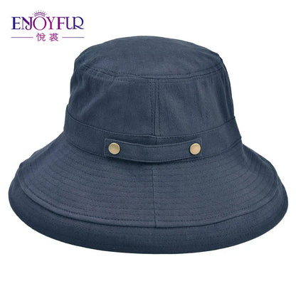 ENJOYFUR Summer Cotton Sun Hats For Women Wide Brim And Breathable Bucket Hats Youth Fashion Caps