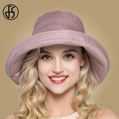 FS Summer Womens Cotton Wide Brim Sun Hats Foldable Casual Viseira Feminina Fashion Sun Visor Caps Bucket Hat Chapeu Feminino