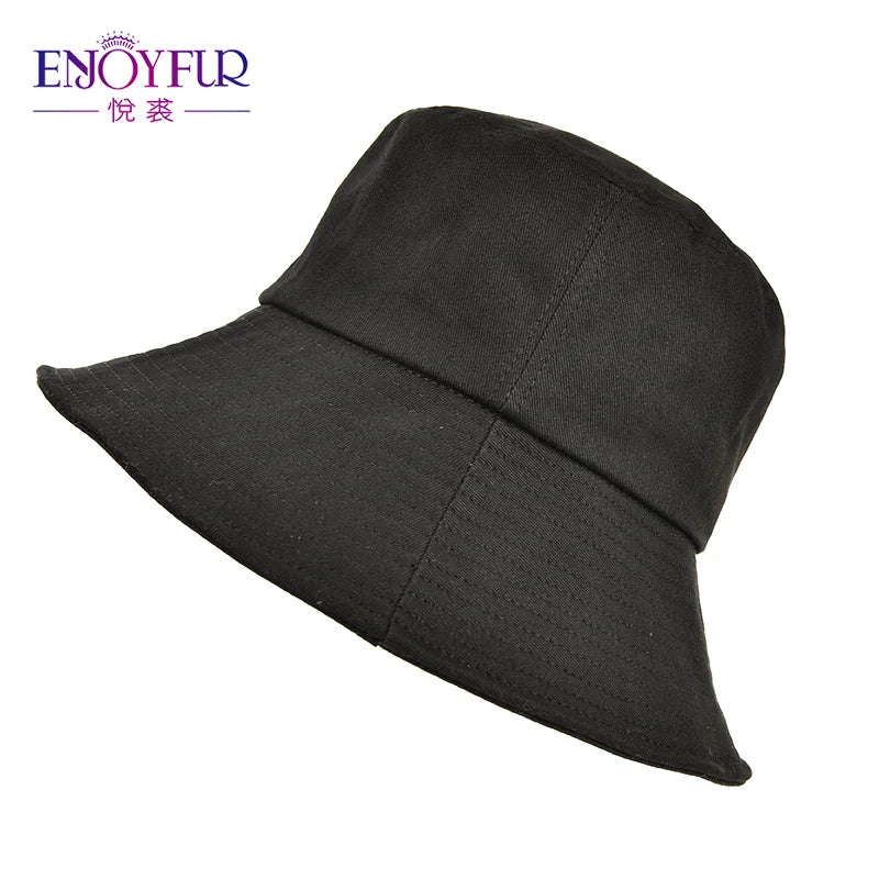 ENJOYFUR Summer Cotton Bucket Hat For Women Hip Hop Outdoor Caps Fishermen Sun hats